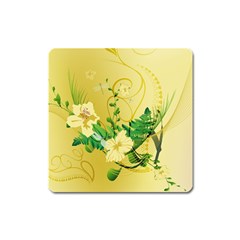 Wonderful Soft Yellow Flowers With Leaves Square Magnet by FantasyWorld7