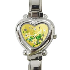 Wonderful Soft Yellow Flowers With Leaves Heart Italian Charm Watch by FantasyWorld7