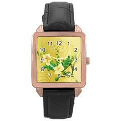 Wonderful Soft Yellow Flowers With Leaves Rose Gold Watches by FantasyWorld7