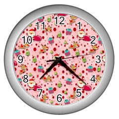 Red Christmas Pattern Wall Clocks (silver) 