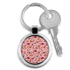 Red Christmas Pattern Key Chains (round)  by KirstenStar