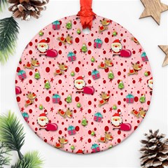 Red Christmas Pattern Round Ornament (two Sides) 