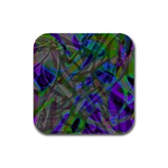 Colorful Abstract Stained Glass G301 Rubber Square Coaster (4 Pack)  by MedusArt