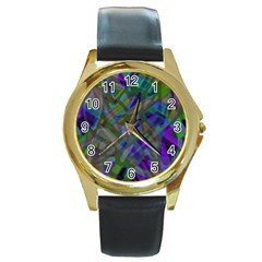 Colorful Abstract Stained Glass G301 Round Gold Metal Watches by MedusArt