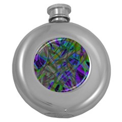 Colorful Abstract Stained Glass G301 Round Hip Flask (5 Oz) by MedusArt