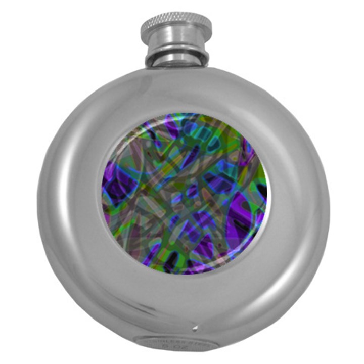 Colorful Abstract Stained Glass G301 Round Hip Flask (5 oz)