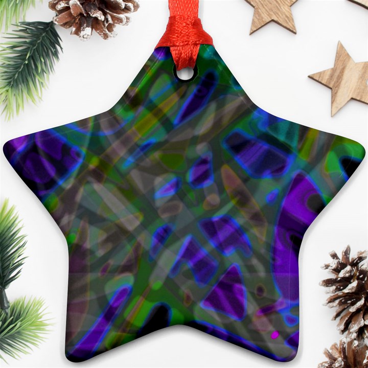 Colorful Abstract Stained Glass G301 Star Ornament (Two Sides) 