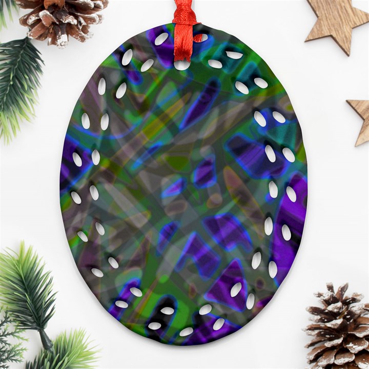 Colorful Abstract Stained Glass G301 Oval Filigree Ornament (2-Side) 