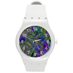 Colorful Abstract Stained Glass G301 Round Plastic Sport Watch (m) by MedusArt