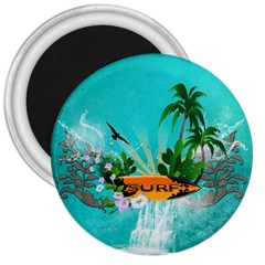 Surfboard With Palm And Flowers 3  Magnets by FantasyWorld7