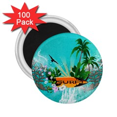 Surfboard With Palm And Flowers 2 25  Magnets (100 Pack)  by FantasyWorld7