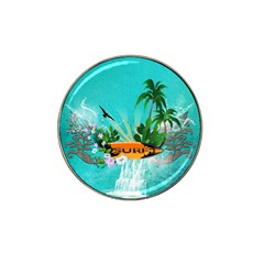 Surfboard With Palm And Flowers Hat Clip Ball Marker (4 Pack) by FantasyWorld7