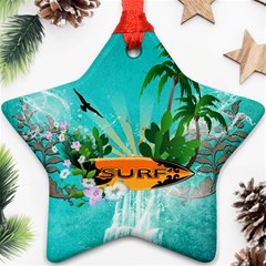 Surfboard With Palm And Flowers Star Ornament (two Sides)  by FantasyWorld7