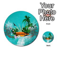 Surfboard With Palm And Flowers Multi-purpose Cards (round)  by FantasyWorld7