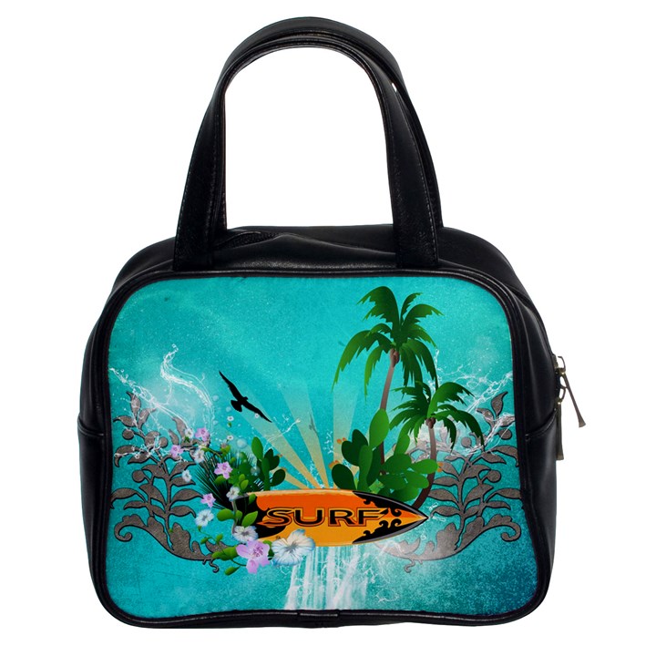 Surfboard With Palm And Flowers Classic Handbags (2 Sides)