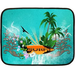 Surfboard With Palm And Flowers Fleece Blanket (mini) by FantasyWorld7