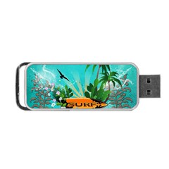 Surfboard With Palm And Flowers Portable Usb Flash (one Side) by FantasyWorld7