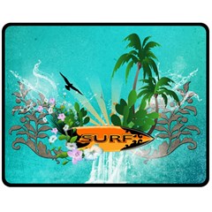 Surfboard With Palm And Flowers Double Sided Fleece Blanket (medium)  by FantasyWorld7