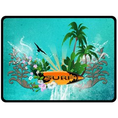 Surfboard With Palm And Flowers Double Sided Fleece Blanket (large)  by FantasyWorld7