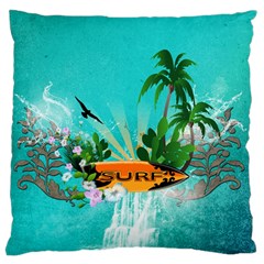 Surfboard With Palm And Flowers Standard Flano Cushion Cases (two Sides)  by FantasyWorld7