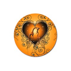 Funny Cute Giraffe With Your Child In A Heart Magnet 3  (round) by FantasyWorld7