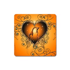 Funny Cute Giraffe With Your Child In A Heart Square Magnet by FantasyWorld7