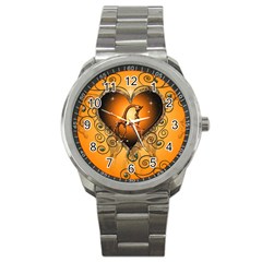 Funny Cute Giraffe With Your Child In A Heart Sport Metal Watches by FantasyWorld7