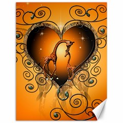 Funny Cute Giraffe With Your Child In A Heart Canvas 12  X 16   by FantasyWorld7