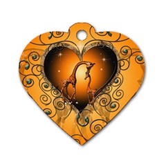 Funny Cute Giraffe With Your Child In A Heart Dog Tag Heart (two Sides) by FantasyWorld7