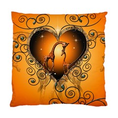 Funny Cute Giraffe With Your Child In A Heart Standard Cushion Case (one Side)  by FantasyWorld7