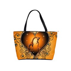 Funny Cute Giraffe With Your Child In A Heart Shoulder Handbags by FantasyWorld7