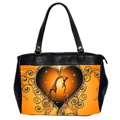 Funny Cute Giraffe With Your Child In A Heart Office Handbags (2 Sides)  by FantasyWorld7