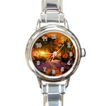 Wonderful Sunset In  A Fantasy World Round Italian Charm Watches Front