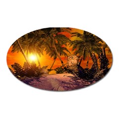 Wonderful Sunset In  A Fantasy World Oval Magnet by FantasyWorld7