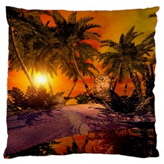 Wonderful Sunset In  A Fantasy World Large Cushion Cases (one Side)  by FantasyWorld7