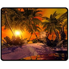 Wonderful Sunset In  A Fantasy World Double Sided Fleece Blanket (medium)  by FantasyWorld7