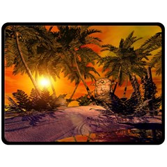 Wonderful Sunset In  A Fantasy World Double Sided Fleece Blanket (large)  by FantasyWorld7