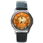 Funny, Cute Christmas Giraffe Round Metal Watches