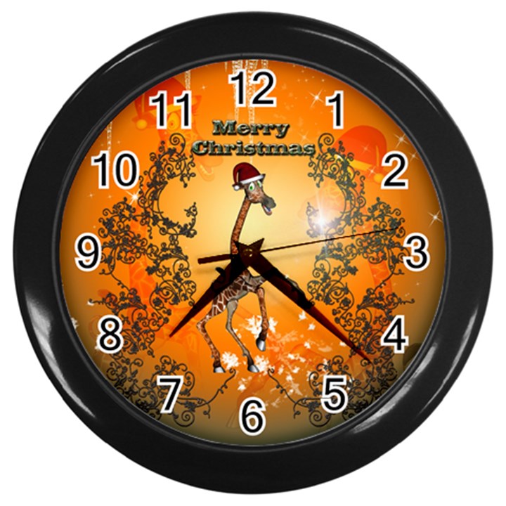 Funny, Cute Christmas Giraffe Wall Clocks (Black)