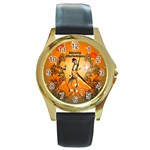 Funny, Cute Christmas Giraffe Round Gold Metal Watches