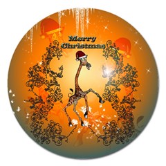 Funny, Cute Christmas Giraffe Magnet 5  (round) by FantasyWorld7