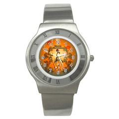 Funny, Cute Christmas Giraffe Stainless Steel Watches by FantasyWorld7