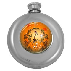 Funny, Cute Christmas Giraffe Round Hip Flask (5 Oz) by FantasyWorld7