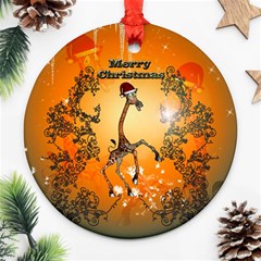 Funny, Cute Christmas Giraffe Round Ornament (two Sides)  by FantasyWorld7