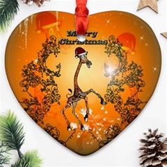 Funny, Cute Christmas Giraffe Heart Ornament (2 Sides)