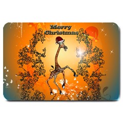 Funny, Cute Christmas Giraffe Large Doormat  by FantasyWorld7