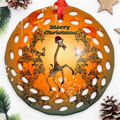 Funny, Cute Christmas Giraffe Round Filigree Ornament (2side) by FantasyWorld7