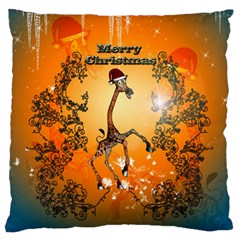 Funny, Cute Christmas Giraffe Large Cushion Cases (one Side)  by FantasyWorld7