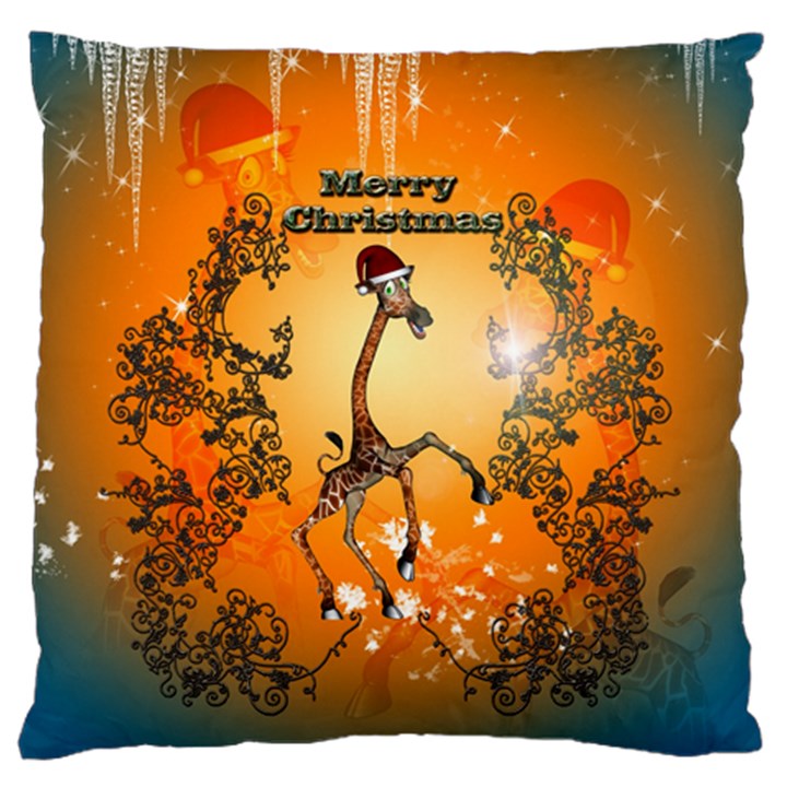 Funny, Cute Christmas Giraffe Large Flano Cushion Cases (One Side) 