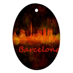 Barcelona City Dark Watercolor Skyline Ornament (oval)  by hqphoto